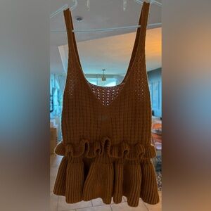 Brown Knit Ruffle Tank Top